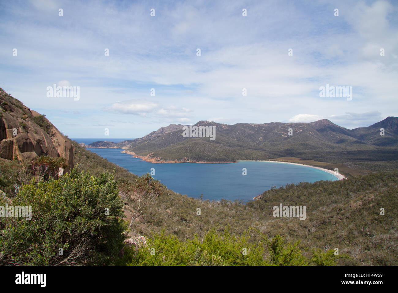 Blick auf die Wine Glass Bay, Tasmanien Stockfoto