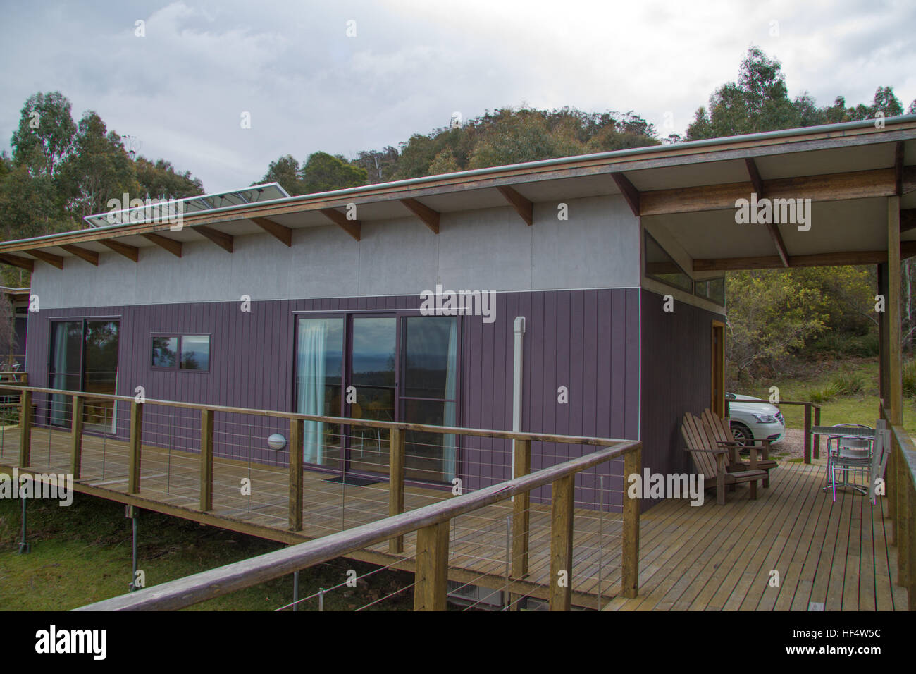 Eco Ferienhütte auf der Freycinet Halbinsel, Tasmanien, Australien Stockfoto