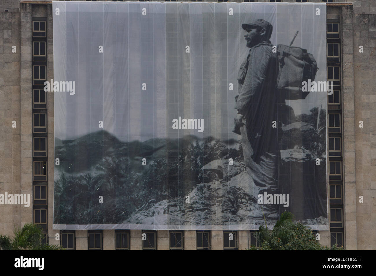 Banner von Fidel Castro auf dem Platz der Revolution, Havanna, Kuba Stockfoto