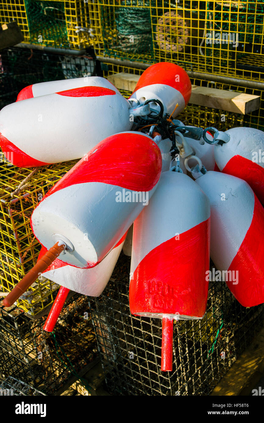 Nahaufnahme von bunten Bojen verwendet von Hummer Fischer, Southwest Harbor, Maine, USA Stockfoto