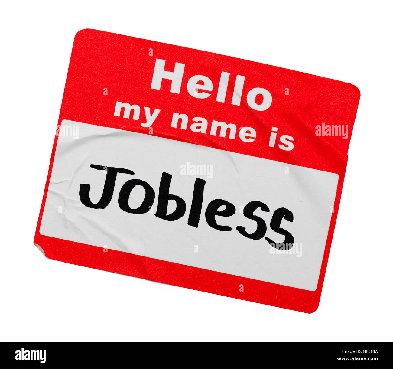 Hallo, mein Name ist arbeitslos Tag, Isolated on White Background. Tag, Isolated on White Background. Stockfoto