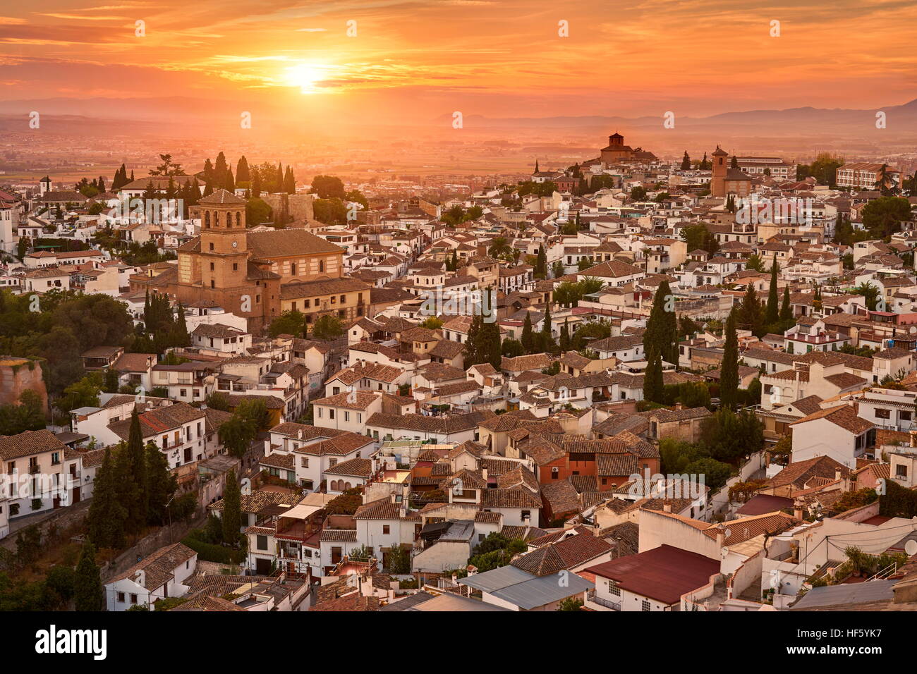 Sonnenuntergang Stadtbild von Granada, Andalusien, Spanien Stockfoto