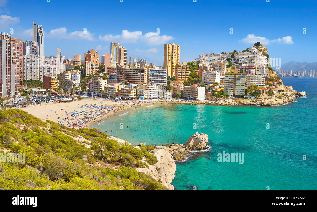 Skyline von Benidorm - beliebter Urlaubsort, Spanien Stockfoto