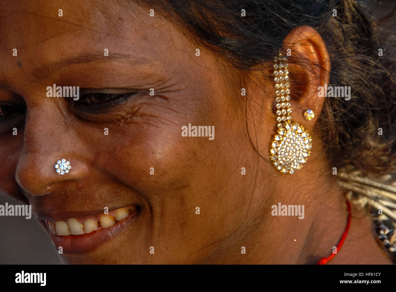 Porträt von Smilling Frau in Delhi, Indien Stockfoto