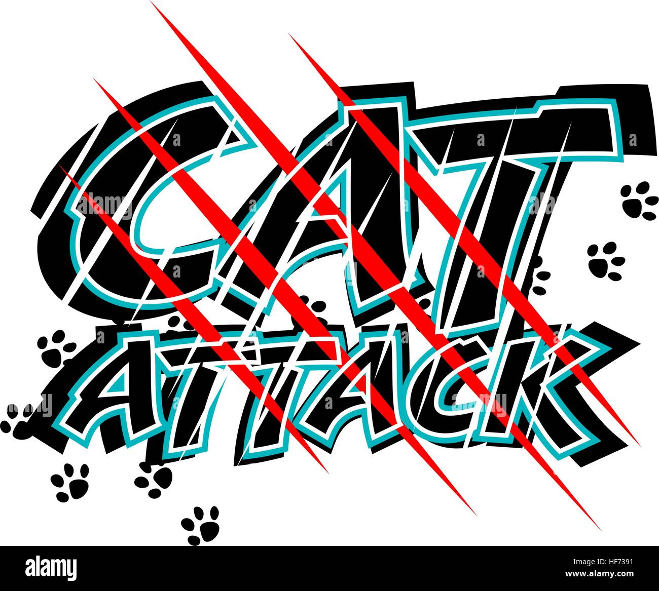 Vektor-Illustration der Klaue Kratzspuren durch den Worten Katze Angriff Stock Vektor