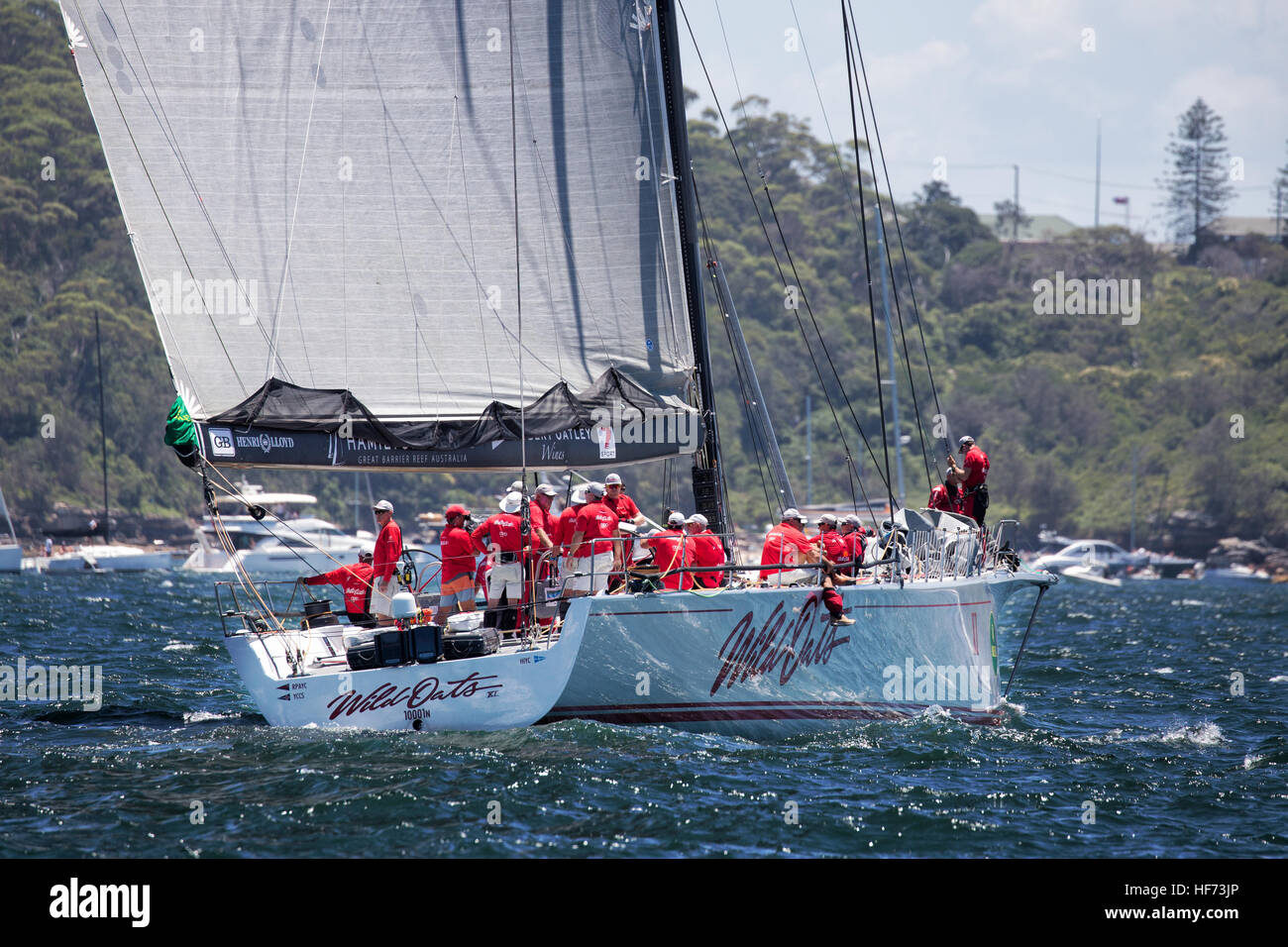 Die Super-maxi Yacht bereitet Wild Oats XI für den Beginn der jährlichen Sydney-Hobart-Regatta. Stockfoto
