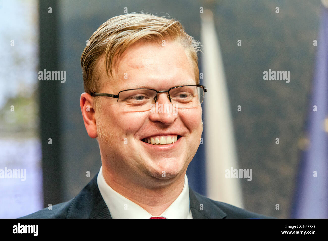 Pavel Belobradek, Porträt während einer Pressekonferenz im Regierungsbüro, Prag, Tschechische Republik Stockfoto