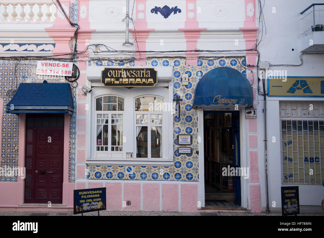 die alte Stadt Olhao an der Ost-Algarve im Süden von Portugal in Europa. Stockfoto