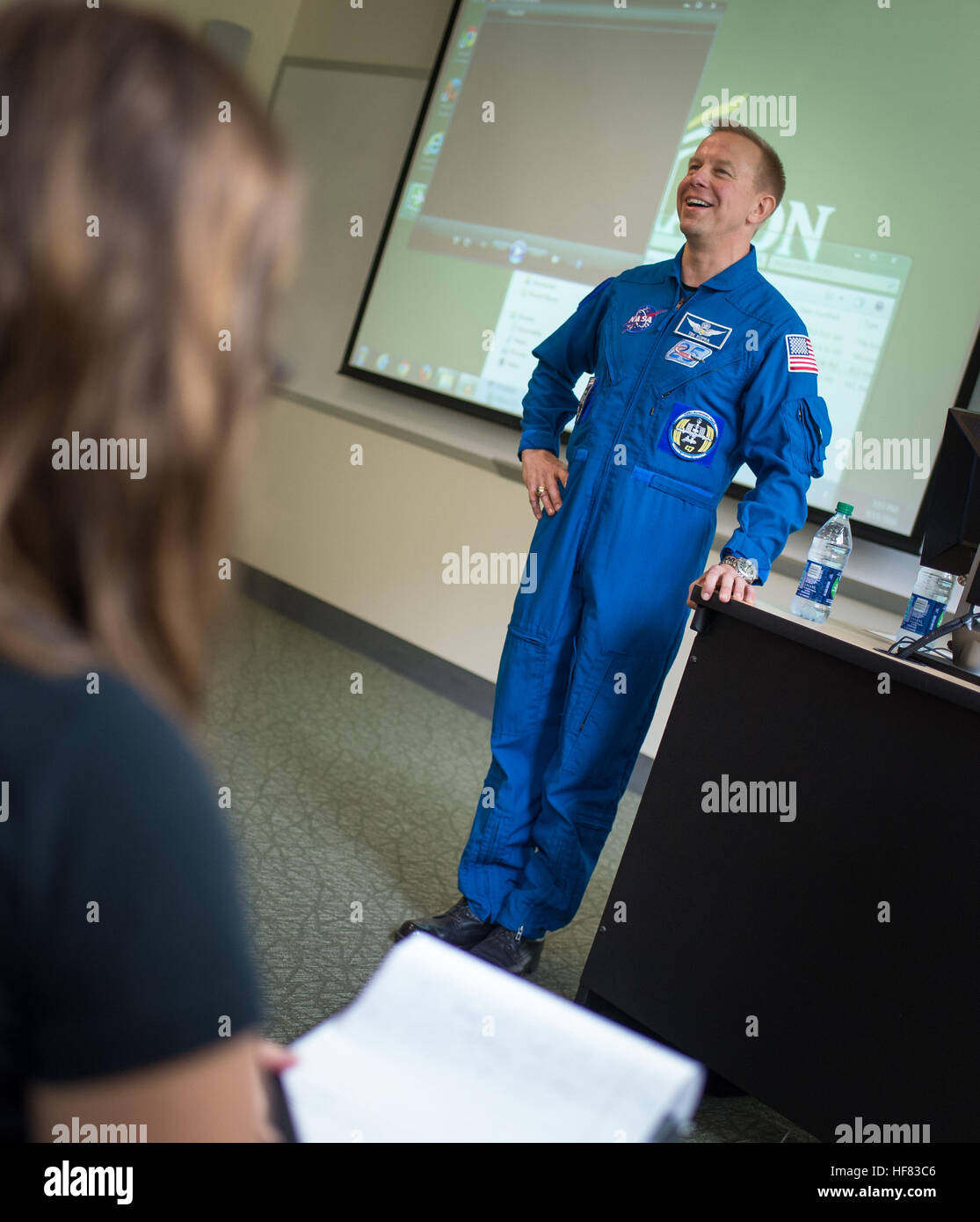 NASA-Astronaut Tim Kopra spricht zu Studenten an der George Mason University, Donnerstag, 15. September 2016 in Fairfax, Virginia. Stockfoto