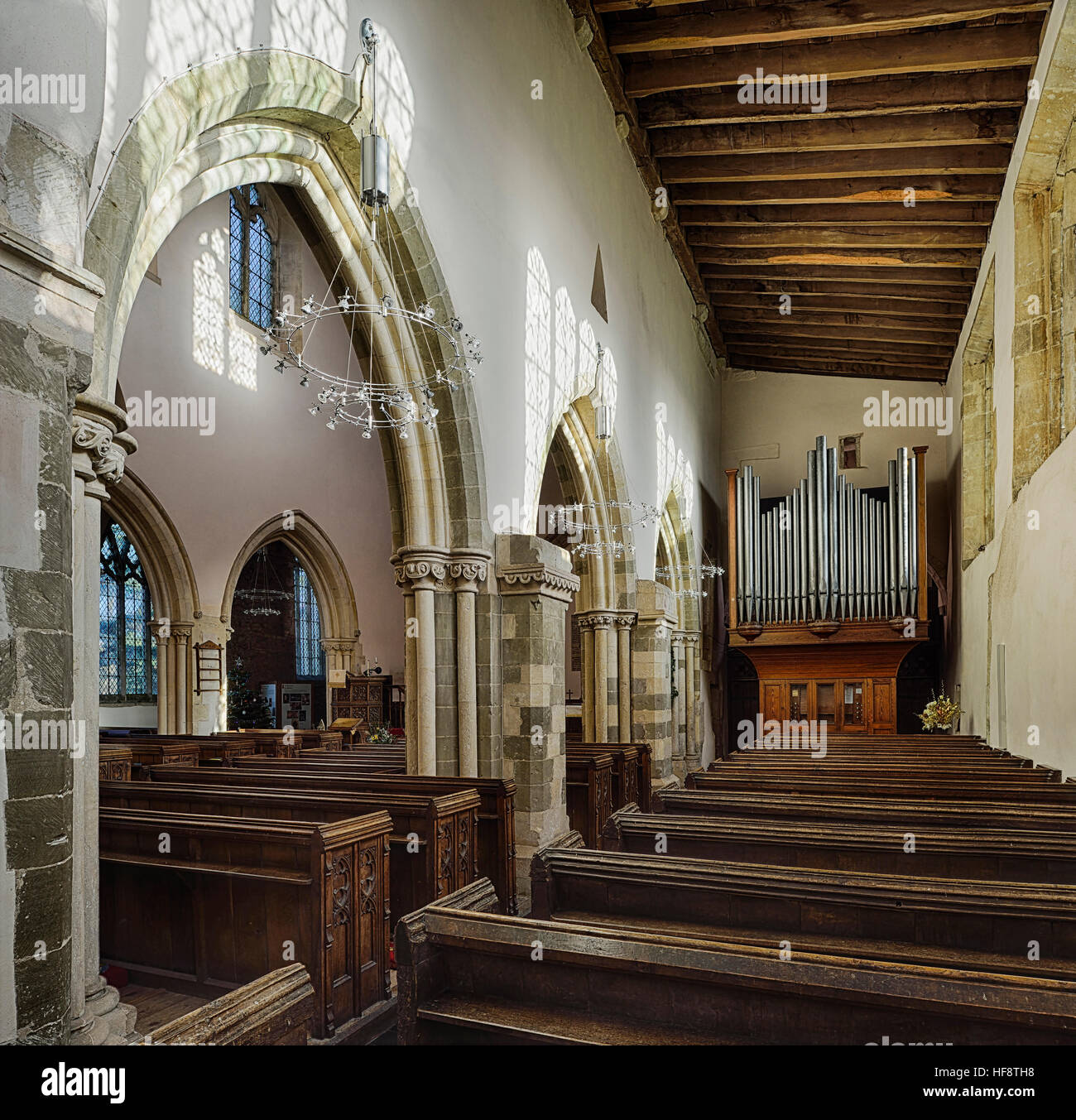 Priorat St. Marienkirche, Deerhurst, Tewkesbury, Gloucestershire Interieur der angelsächsischen Kirche Stockfoto