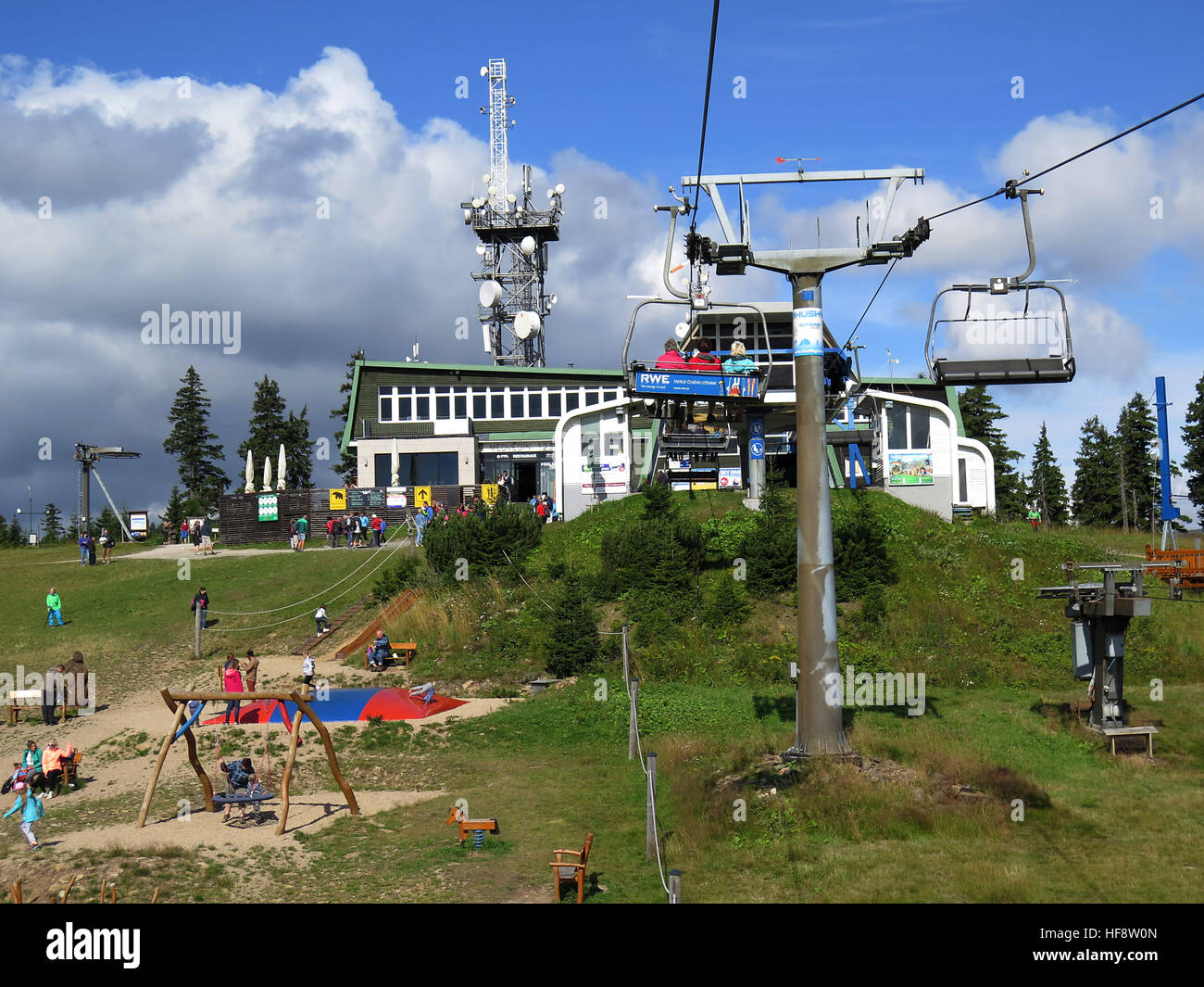 Seilbahn, Spindlersmuehle, stilsicheren, Seilbahn, Medvedin, hölzerne Spindel Maker Mühle, Tschechien Stockfoto