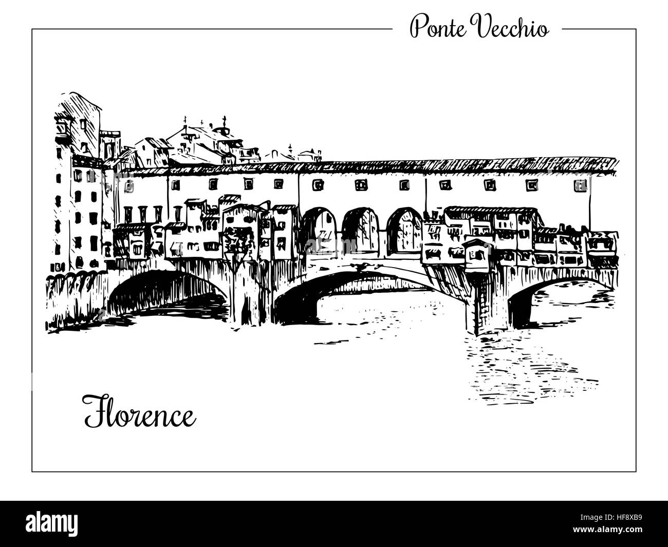 Brücke Ponte Vecchio in Florenz, Italien. Vektor Hand gezeichnete Skizze Stock Vektor