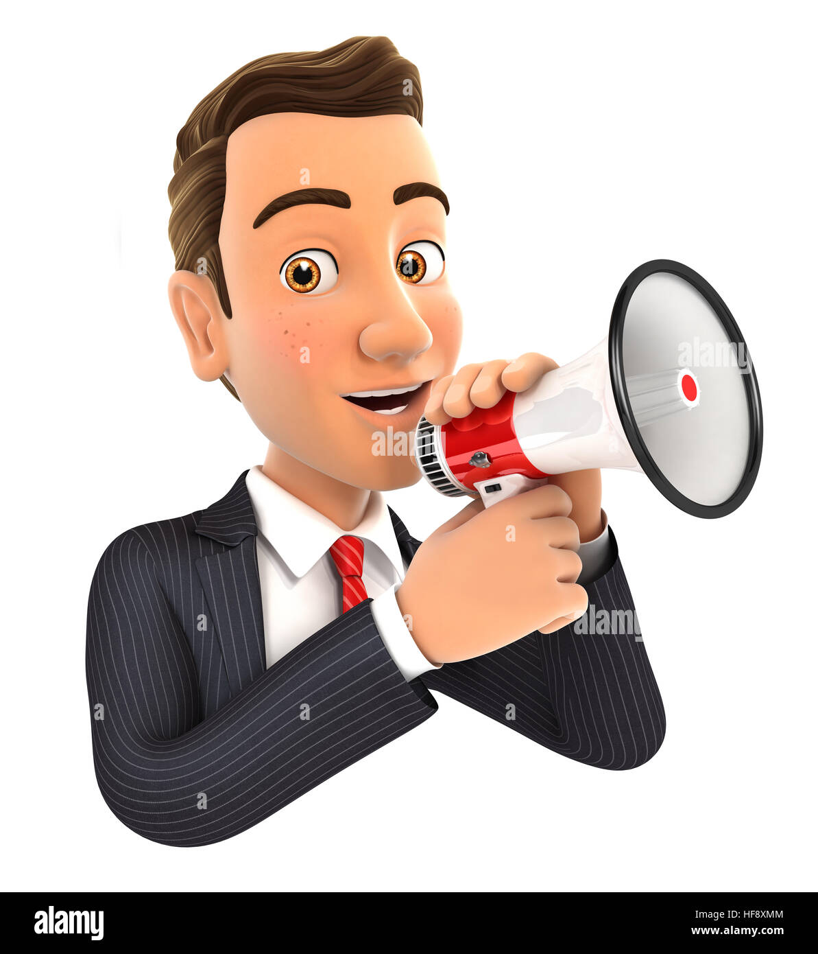 3D Geschäftsmann einzureden Megaphon, Abbildung mit isolierten weißen Hintergrund Stockfoto
