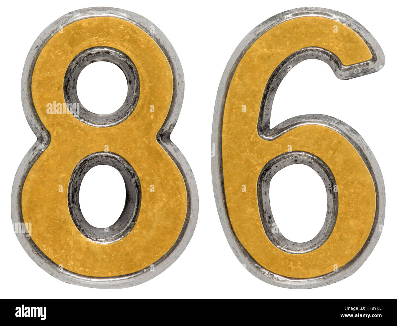 Metall Ziffer 86, Eightysix, isoliert auf weißem Hintergrund