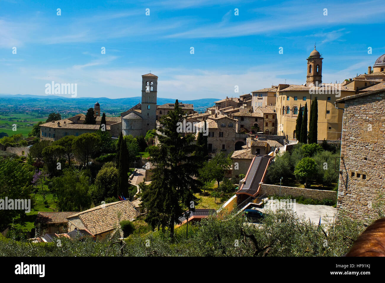 Blick auf die Stadt Assisi Antike, Architektur, Assisi, Hintergrund, schön, Schönheit, blau, Gebäude, Stadt, Stadtbild, Farbe, Dorr, Erde Stockfoto