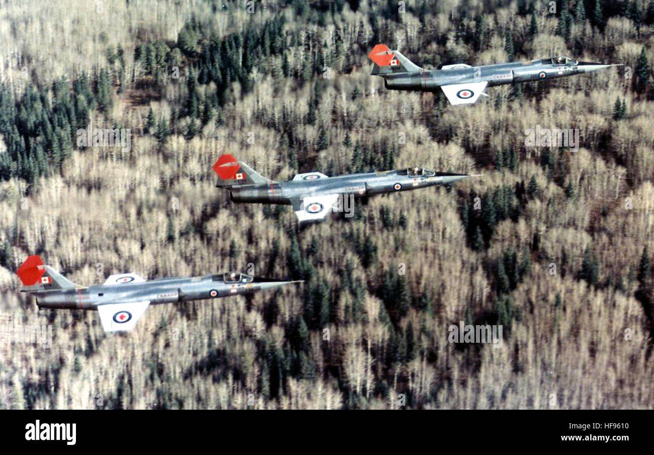 CF-104 Starfighter von 417 Sqn im Flug in der Nähe von Cold Lake 1976 Stockfoto