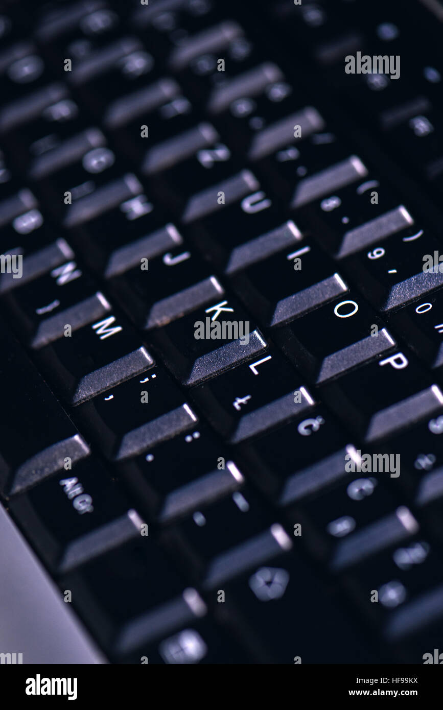 Schwarze Tastatur Computerdetails, hautnah mit selektiven Fokus Stockfoto