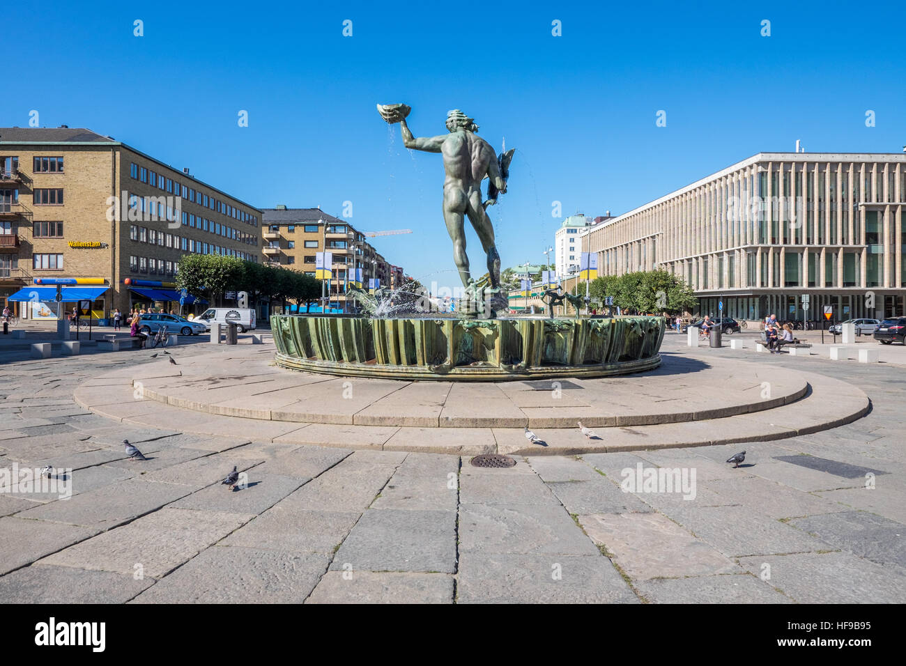 Die ikonische Statue des Poseidon bei Gotaplatsen in Göteborg, Schweden Stockfoto