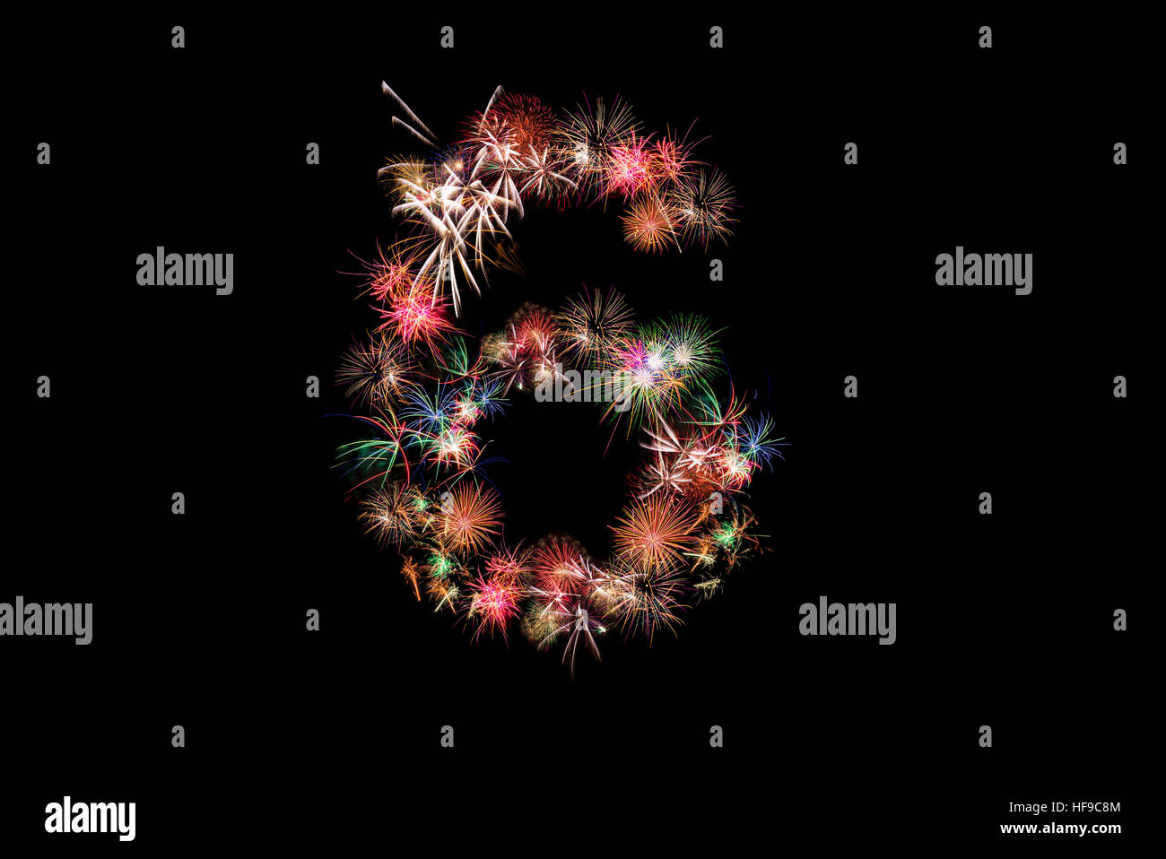 Nummer 6. Anzahl Alphabet gemacht von echten Feuerwerk. Sehen Sie andere Zahlen in meinem Portolio. Stockfoto