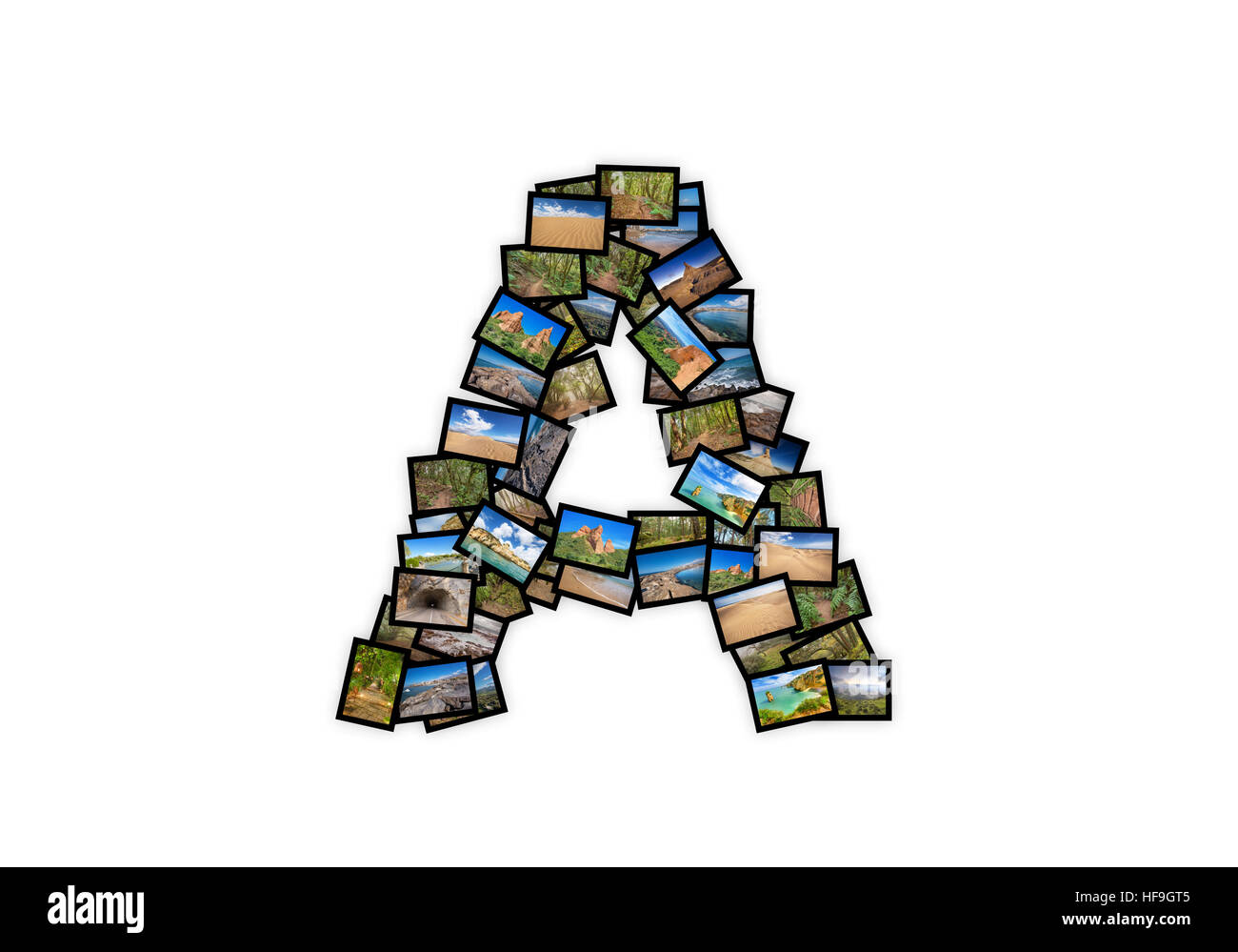 Buchstabe A Versalschrift Form Alphabet Collage gemacht von meinem besten Landschaftsaufnahmen. Version 2 Stockfoto