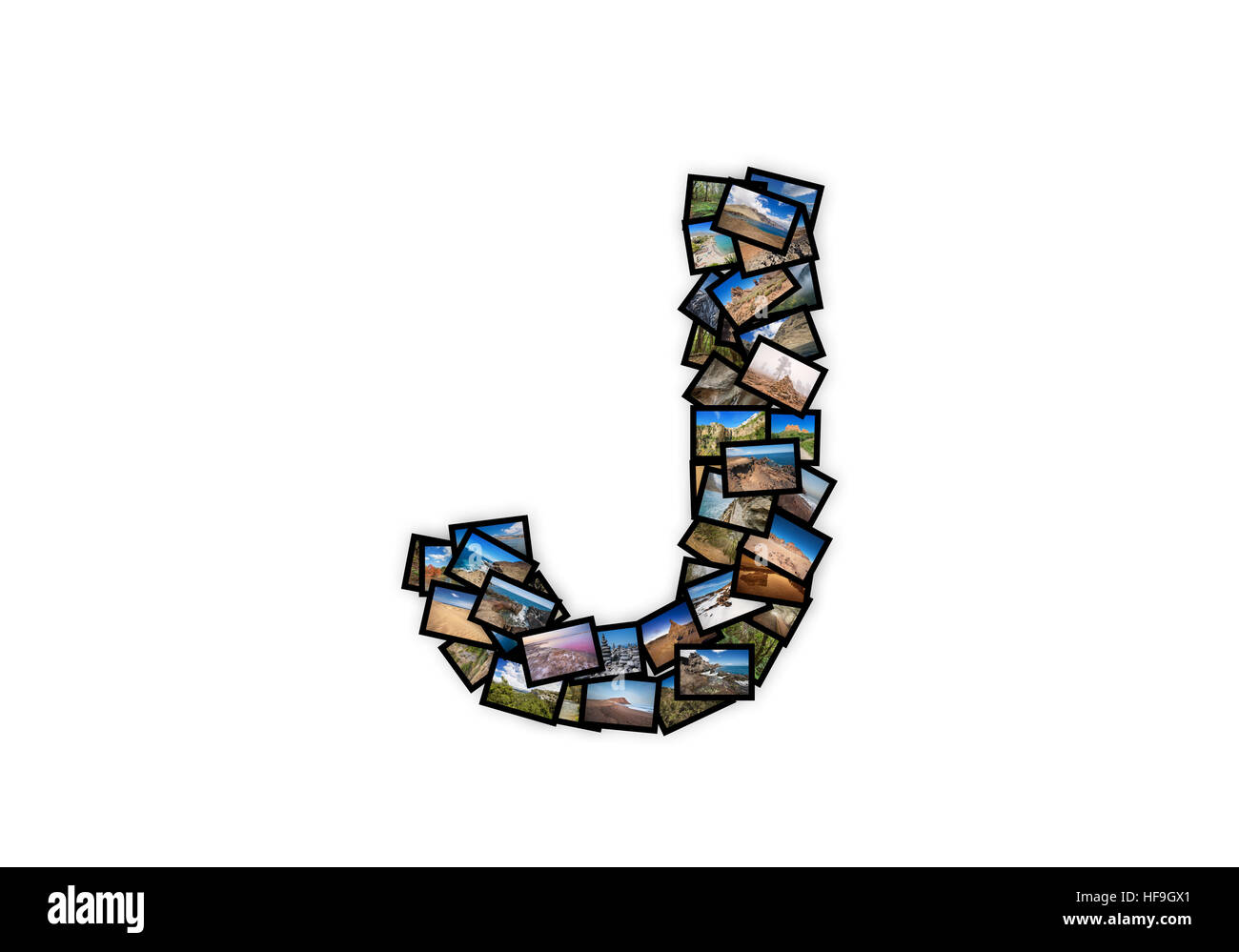 Buchstabe J Versalschrift Form Alphabet Collage von meinem besten Landschaftsaufnahmen gemacht. Version 2. Stockfoto
