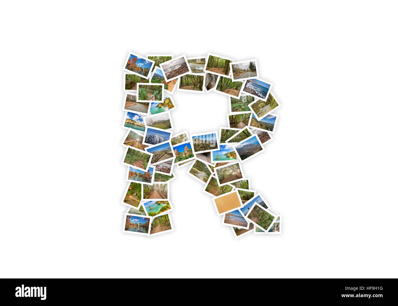 Buchstabe R Versalschrift Form Alphabet Collage von meinem besten Landschaftsaufnahmen gemacht. Version 1. Stockfoto
