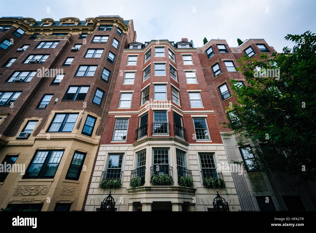 Historische Gebäude in Back Bay in Boston, Massachusetts. Stockfoto