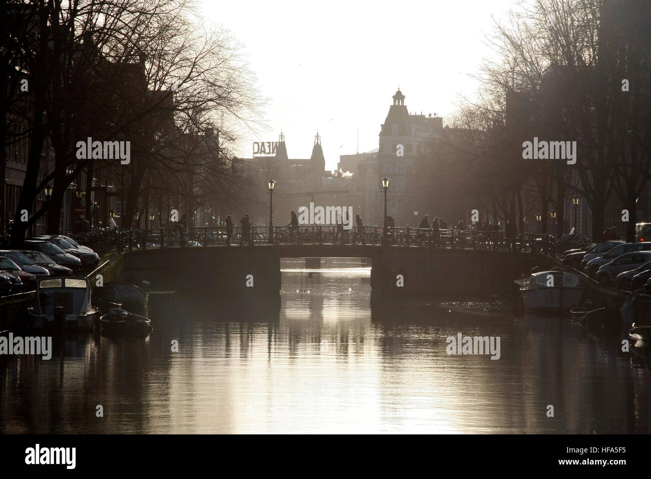 Kloveniersburgwal in einer winterlichen Amsterdam Stockfoto