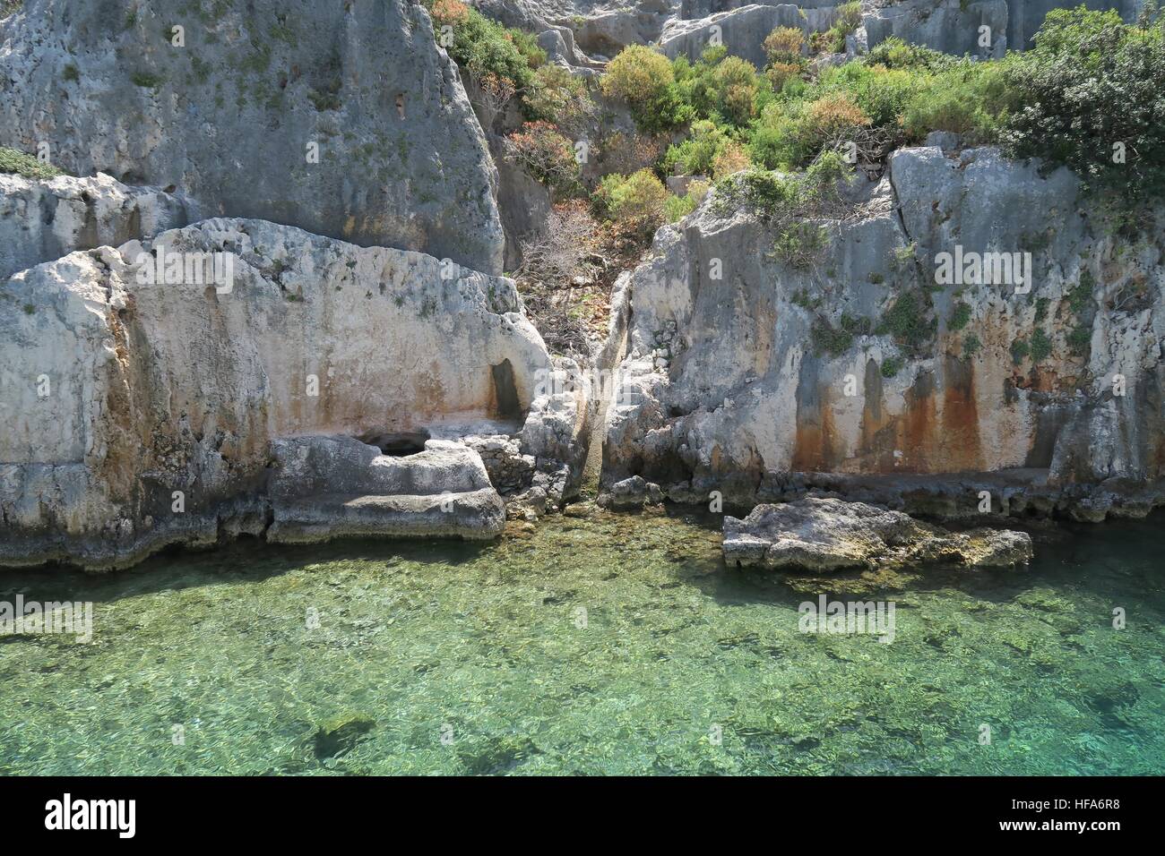 Kekova Insel und die Ruinen der versunkenen Stadt Simena in der Provinz Antalya, Türkei Stockfoto