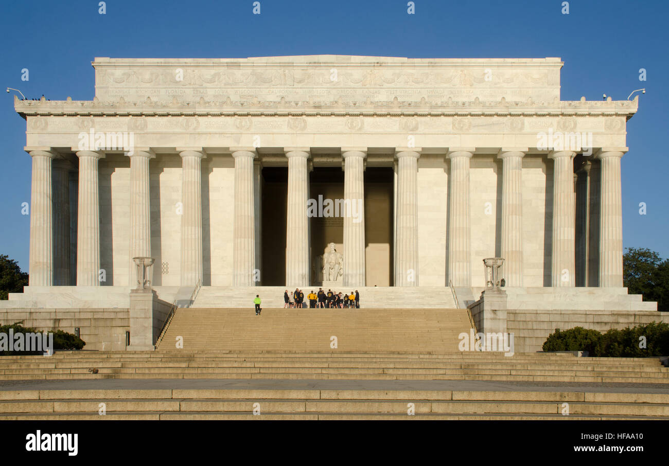 Außen sehen, vorne, Lincoln Memorial, National Mall, Washington DC. Stockfoto