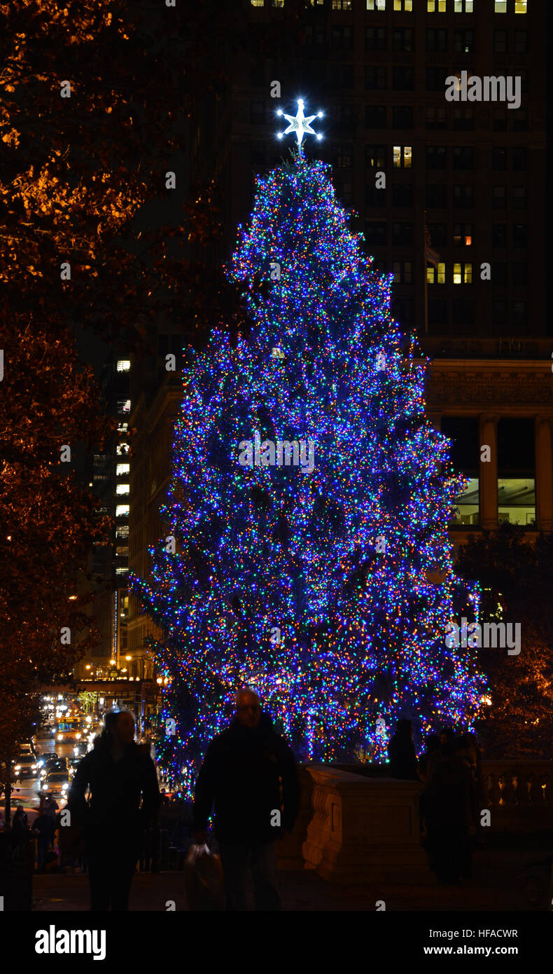 Chicagos 2016 Weihnachtsbaum im Millennium Park. Stockfoto