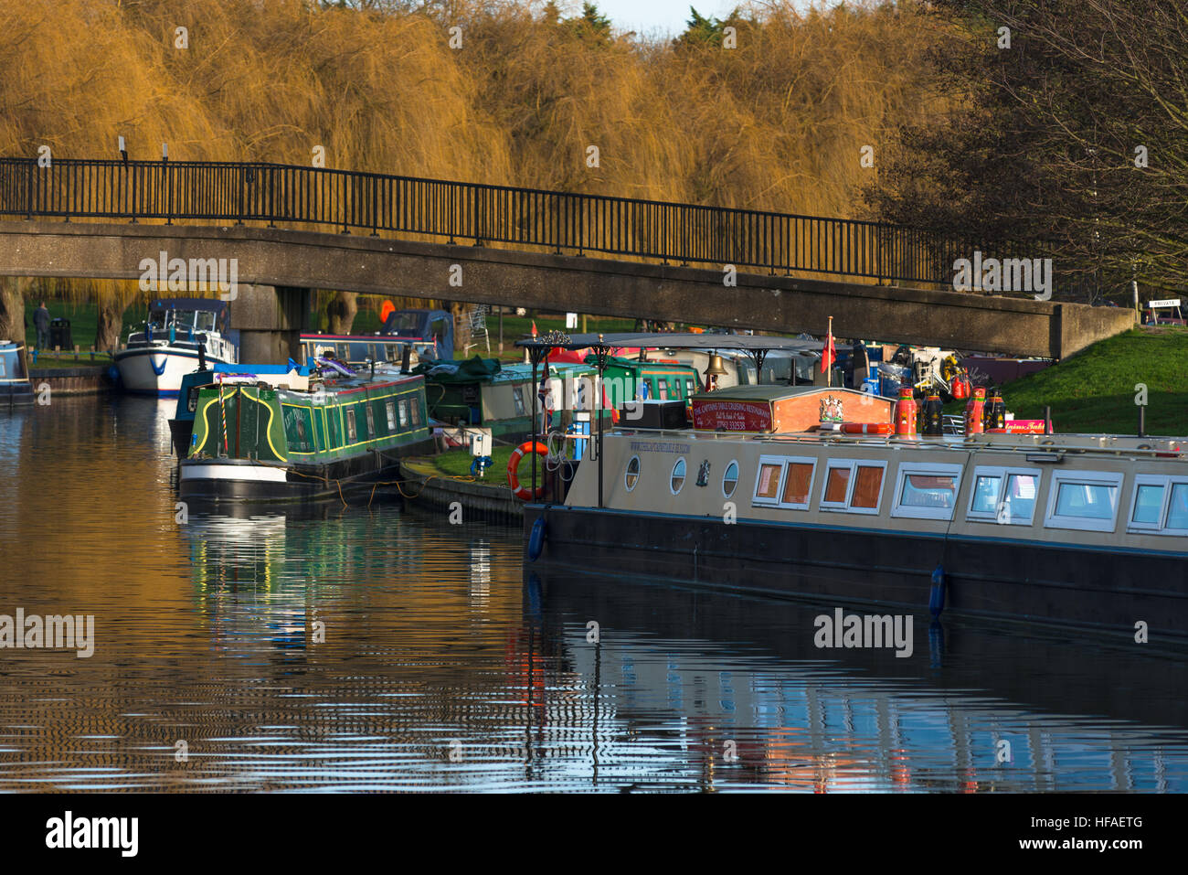 Ely River Waterfront Kai Boote Fluss Great Ouse. Stockfoto