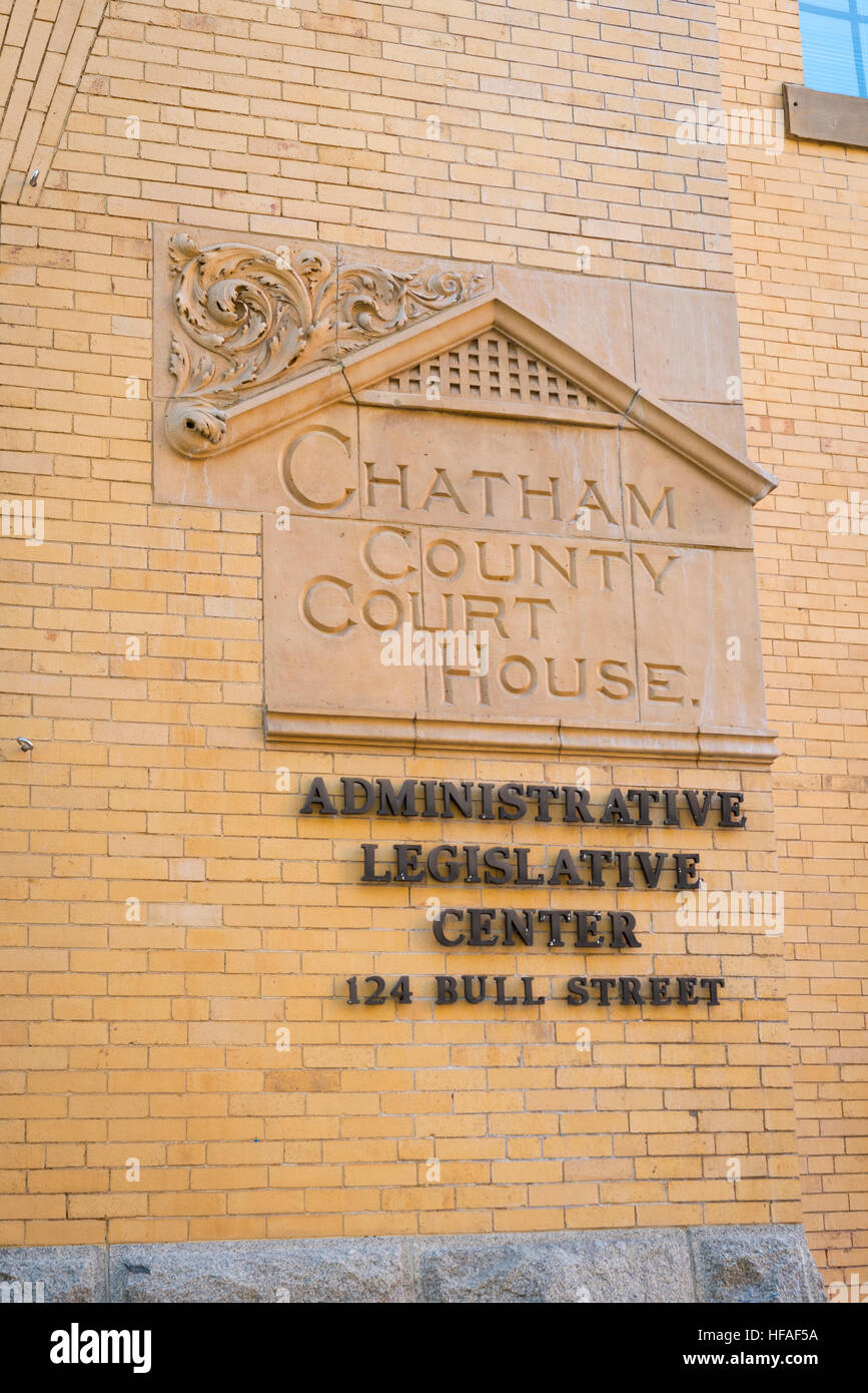 USA Georgien Savannah Chatham County Court House legislative Verwaltungszentrum Centre in der ironisch Bull Street! Stockfoto
