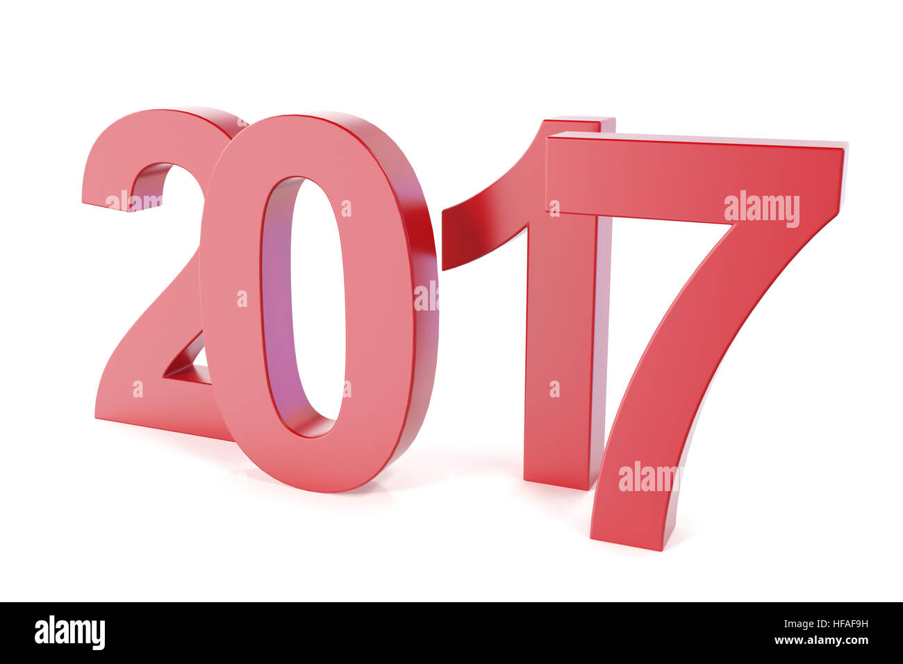 Rot Neujahr 2017 isoliert auf weißem Hintergrund. 3D-Rendering. Stockfoto