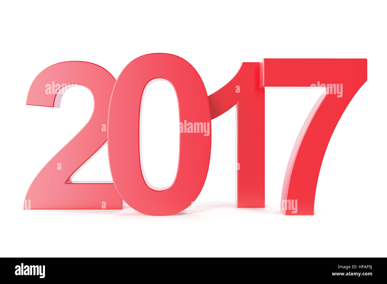 Rot Neujahr 2017 isoliert auf weißem Hintergrund. 3D-Rendering. Stockfoto