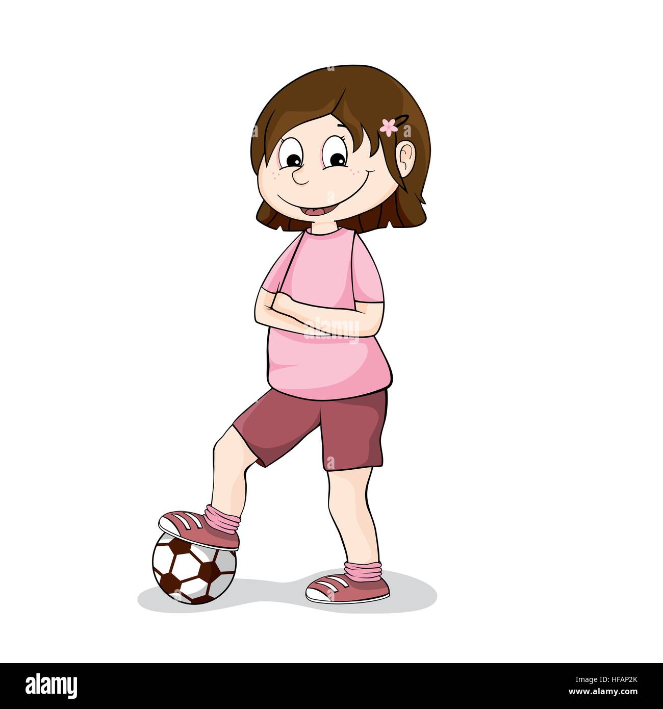 kleines Mädchen mit einem Fußball Stock Vektor