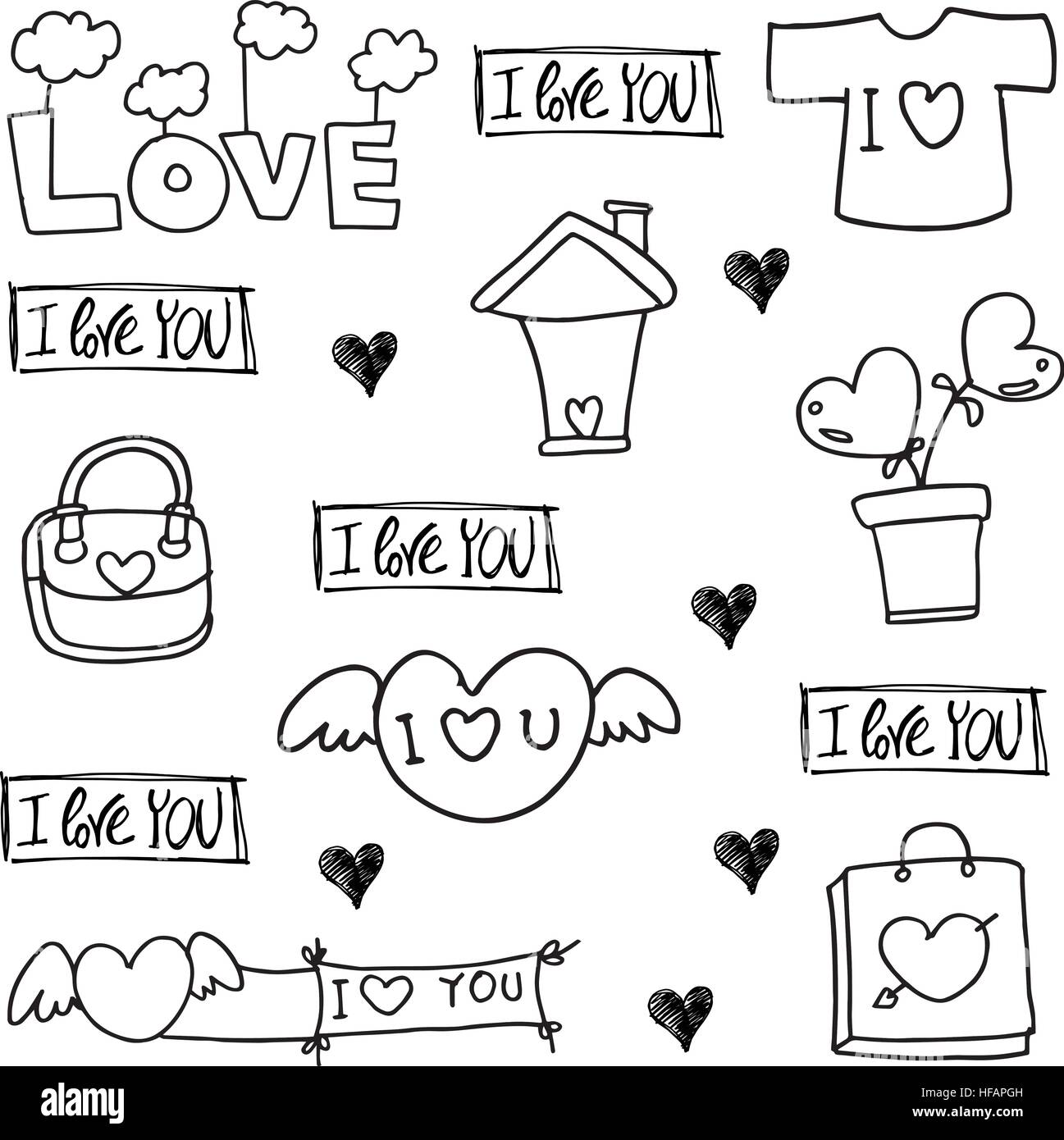 Doodle der Liebe mit der Hand zeichnen Alamy