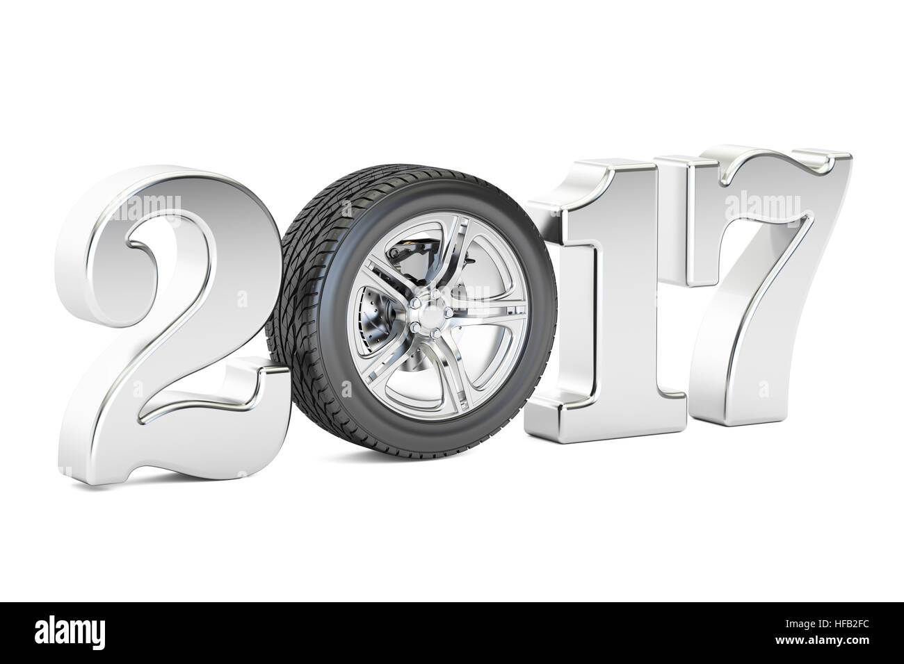 2016-Auto-Konzept mit Auto-Rad, 3D-Rendering isolierten auf weißen Hintergrund Stockfoto