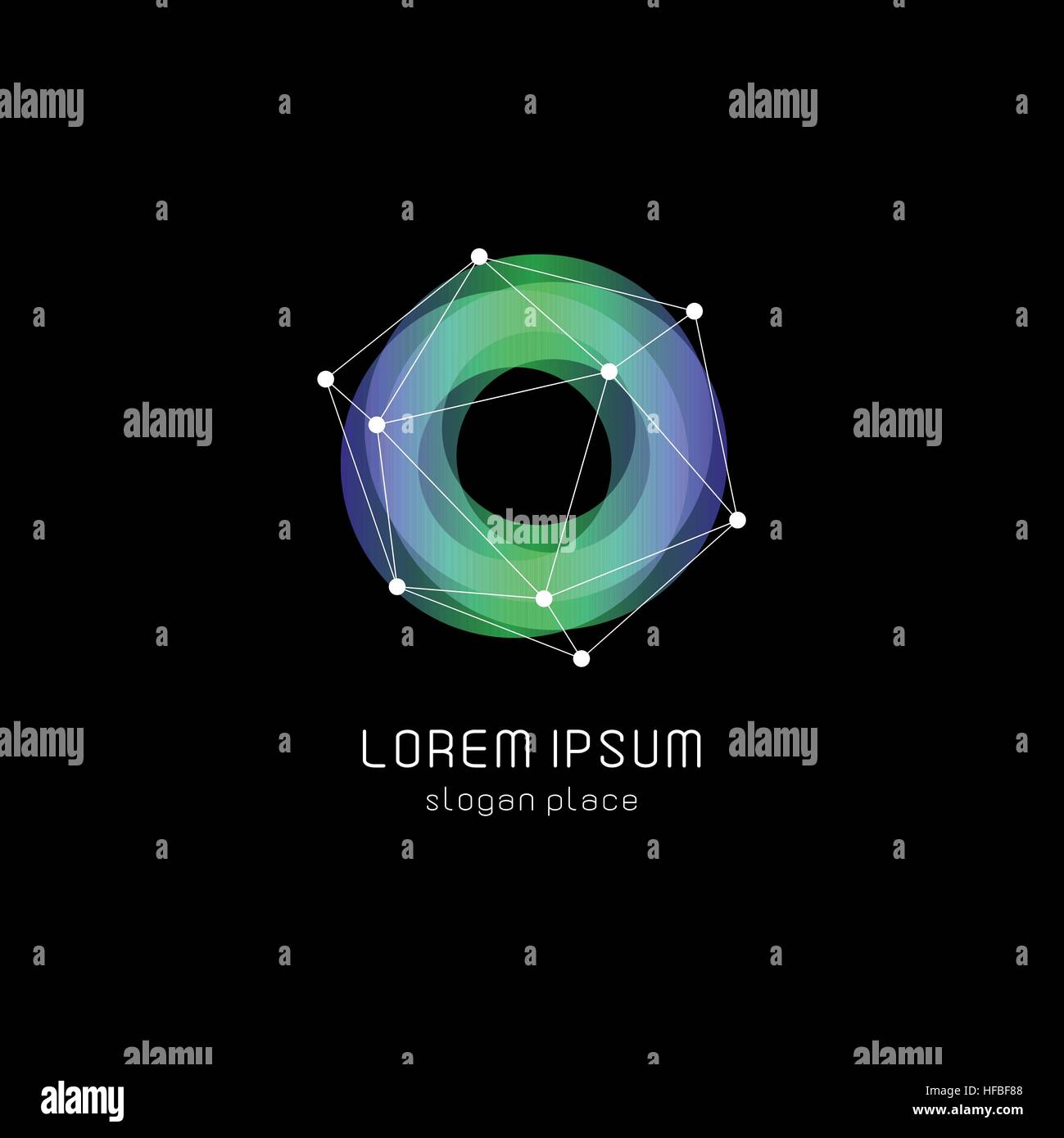 Ungewöhnliche abstrakte geometrische Formen Vektor-Logo. Kreisrunde, polygonale bunte Logos auf dem schwarzen Hintergrund. Stock Vektor