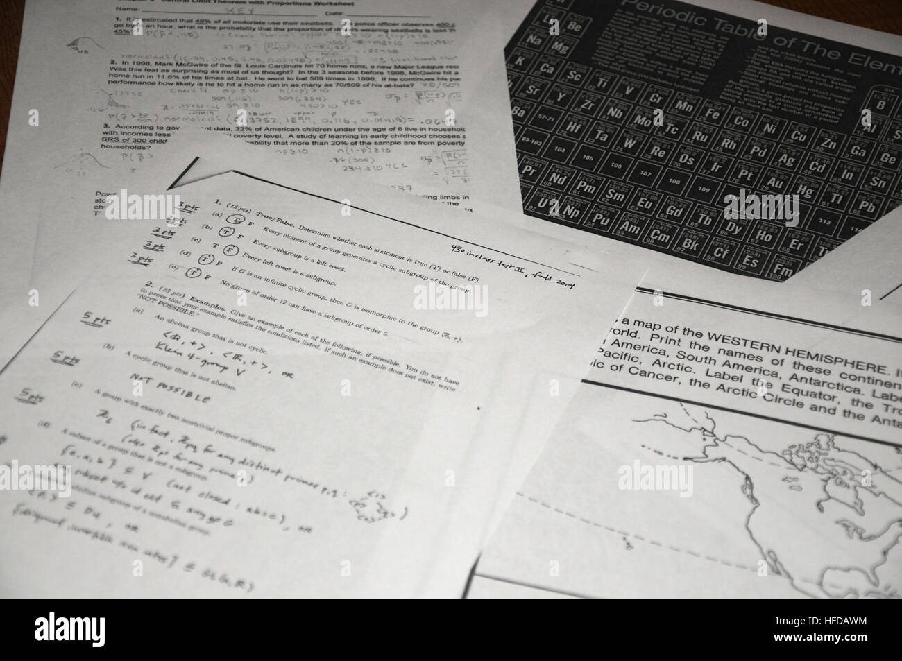 GUANTANAMO BAY auf Kuba – Arbeitsblätter aus verschiedenen Bereichen der Studie decken Schreibtisch von einer Joint Task Force Guantanamo-Service-Mitglied. Die Soldaten Nachjustierung Act, gemeinhin als die G.I. Bill, hat dazu beigetragen, dass die Service-Mitglieder zahlen für höhere Bildung und Ausbildung, da es von Präsident Franklin D. Roosevelt, 22. Juni 1944 in Gesetz unterzeichnet wurde. JTF Guantanamo führt sicher, humane, rechtliche und transparente Pflege und Obhut der Gefangenen, einschließlich der Militärkommission und die verurteilten bestellt von einem Gericht freigegeben. Die JTF führt Intelligenzansammlung, Analyse und disseminatio Stockfoto