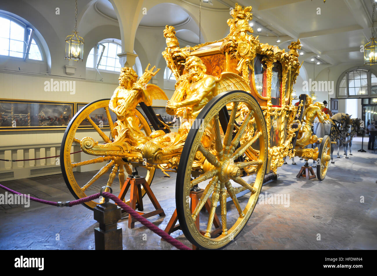 Gold State Coach, Royal Mews, Buckingham Palace, London Stockfoto
