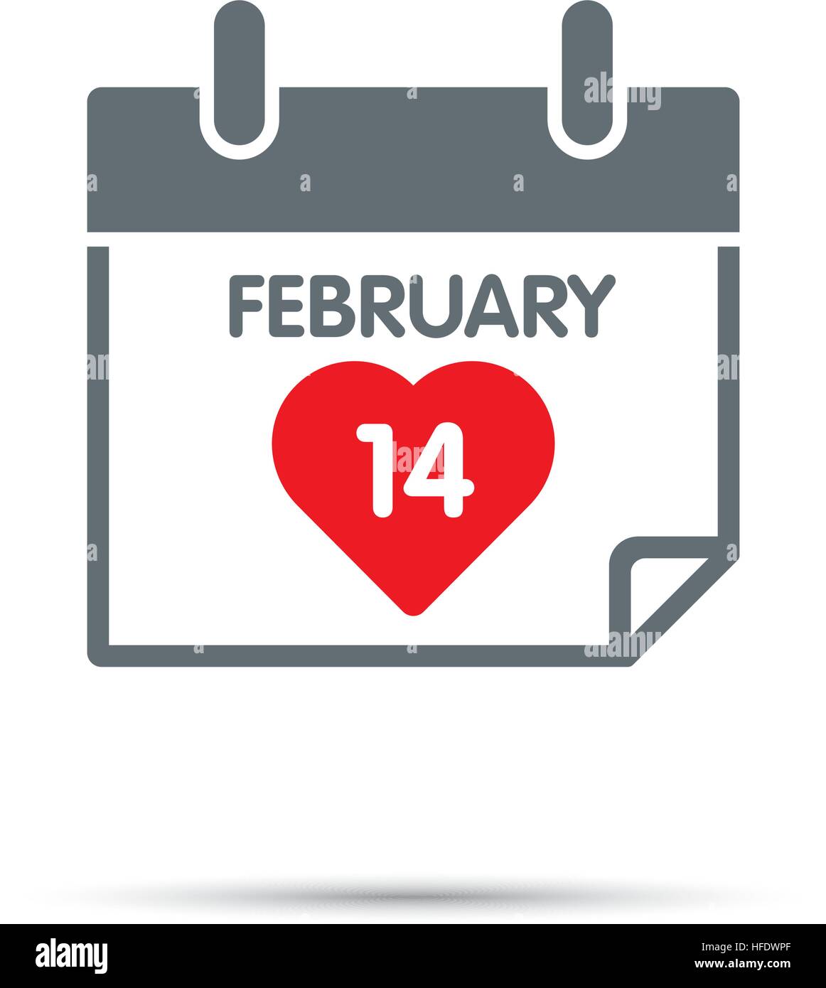 Kalender-Symbol für den Valentinstag. Rotes Herz und Datum des 14. Februar auf Kalenderblatt. Stock Vektor