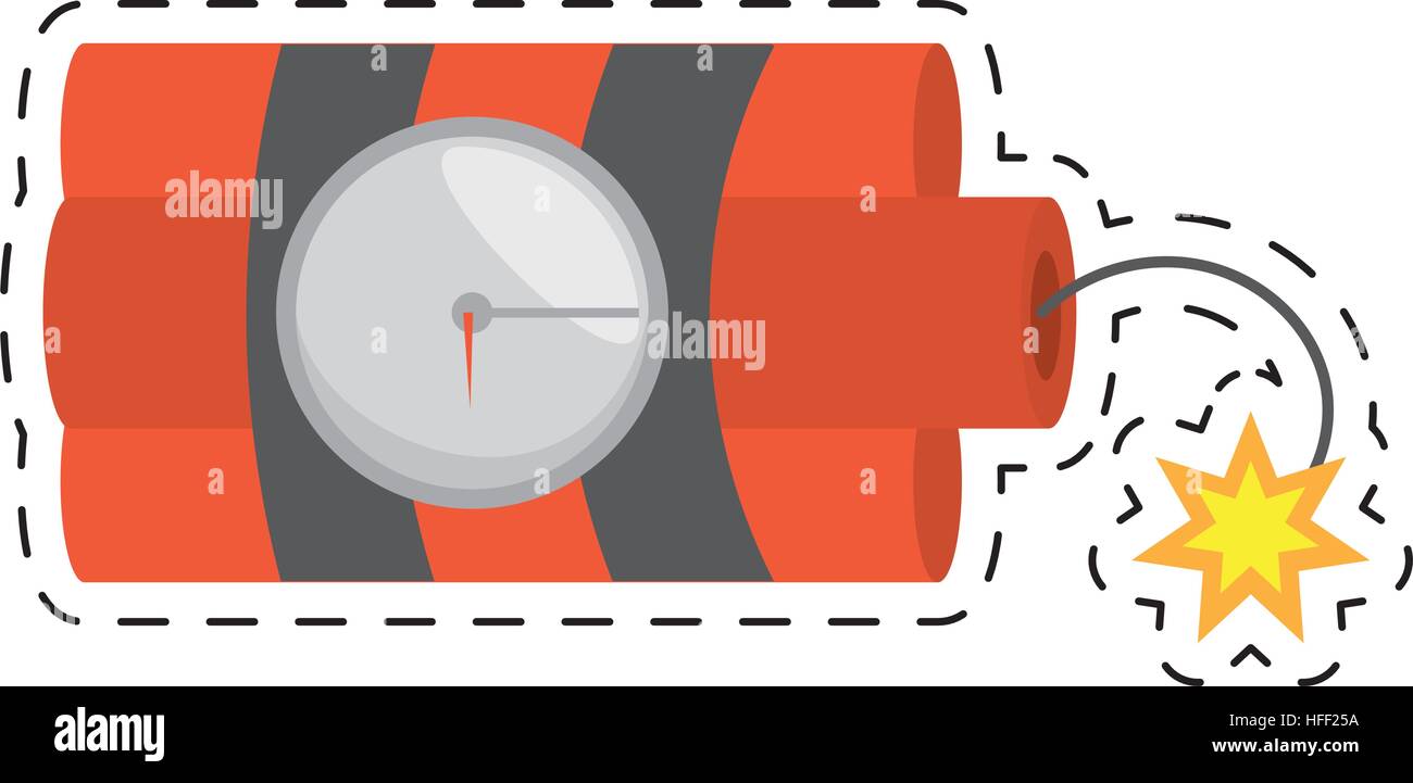 Dynamit-sticks Bergbau tnt Uhr Feuer Schnittlinie Stock Vektor