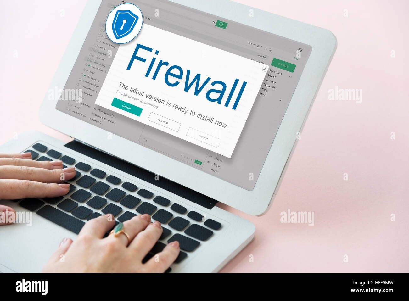 Firewall Virenschutz Warnung Vorsicht Sicherheitskonzept Stockfoto
