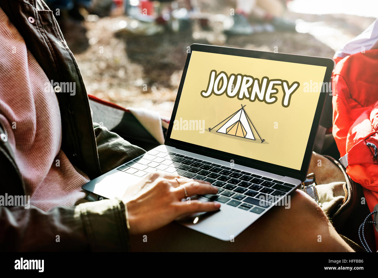 Outdoor Camping Zelt Grafikkonzept Stockfoto
