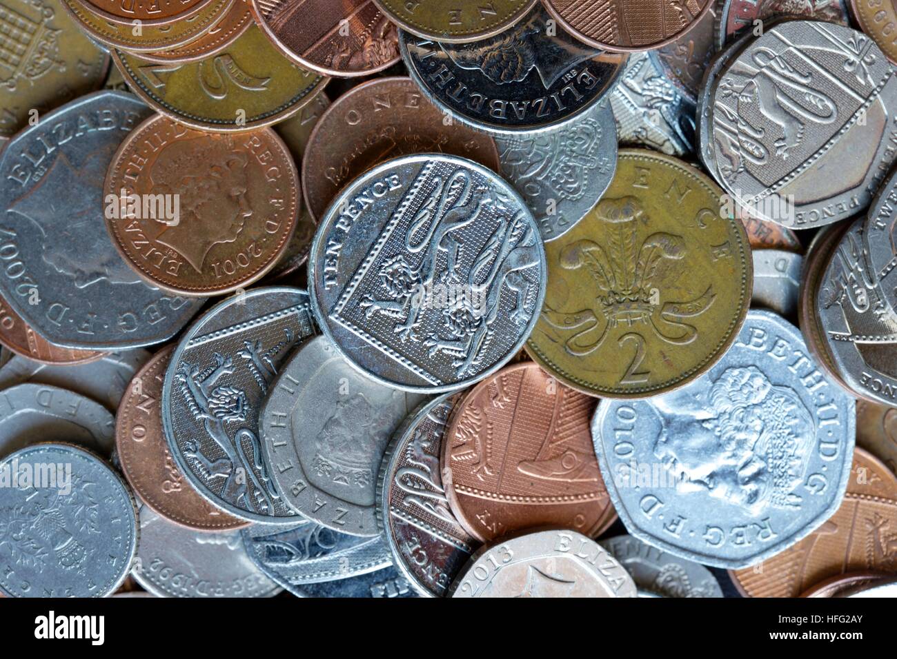 Sammlung von britischen Münzen Stockfoto