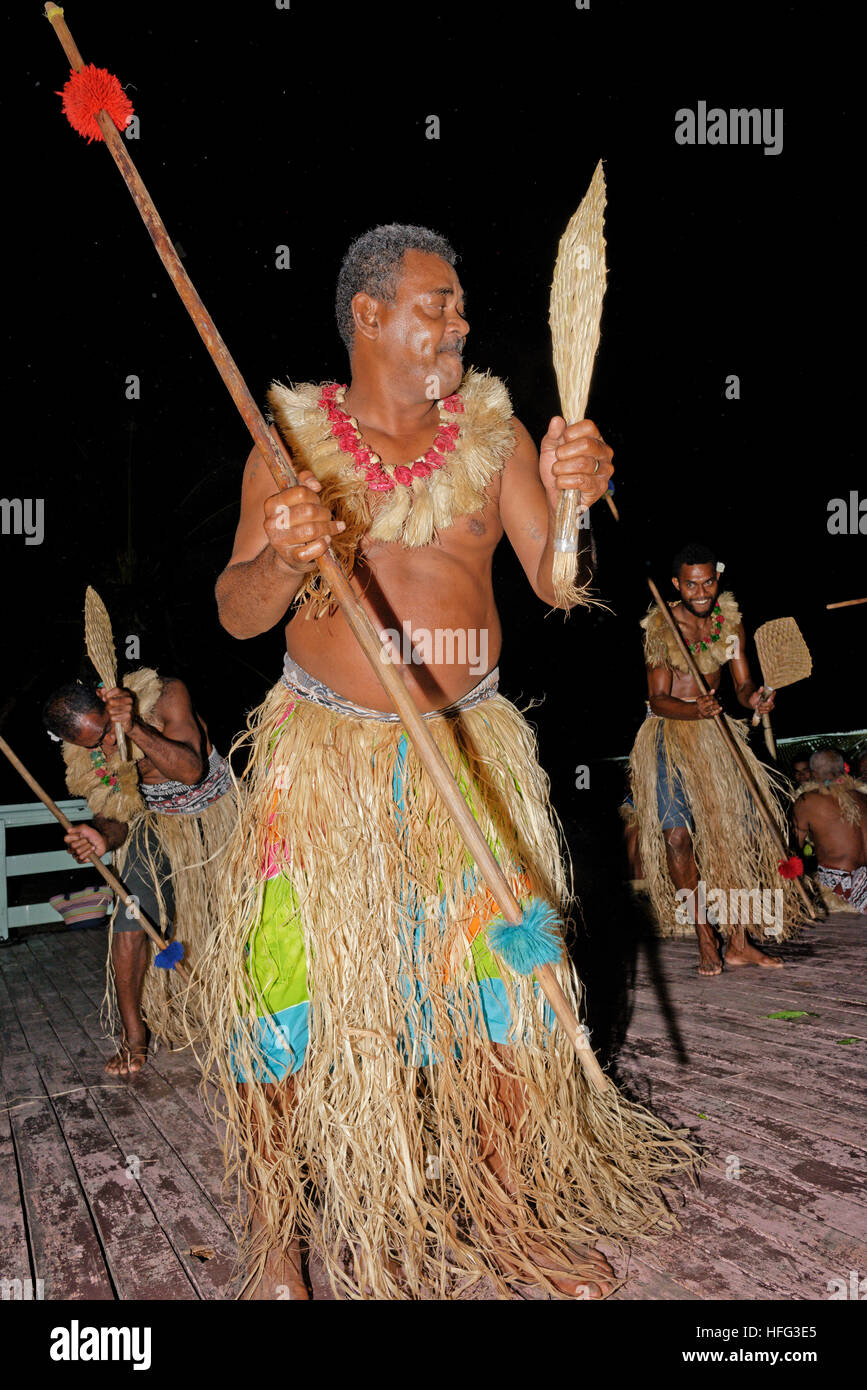 Dancing man an Kava-zeremonie, wayaseva Island, Yasawa, South Pacific Islands, Fidschi Island, South Pacific Islands Stockfoto