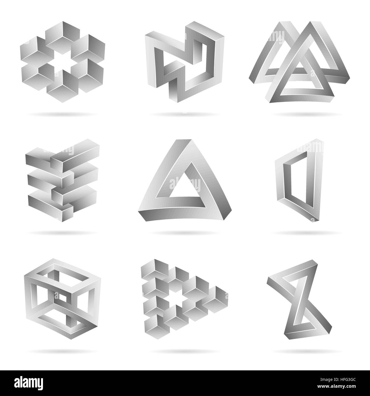 Unmogliche Formen Gesetzt Trendige Kreative Figur Mit Optische Tauschung Paradox Elemente Unwirklich Geometrische Symbole In Einem Surrealen Stil Vektor Illustration Stock Vektorgrafik Alamy