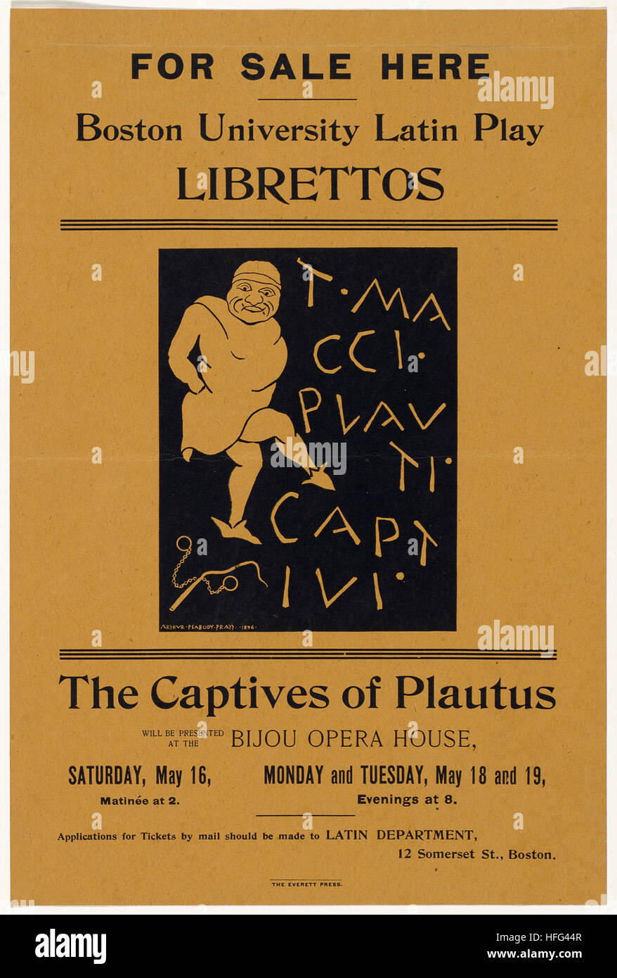 Hier zum Verkauf spielen Boston University Latin Libretti, die Gefangenen des Plautus Stockfoto