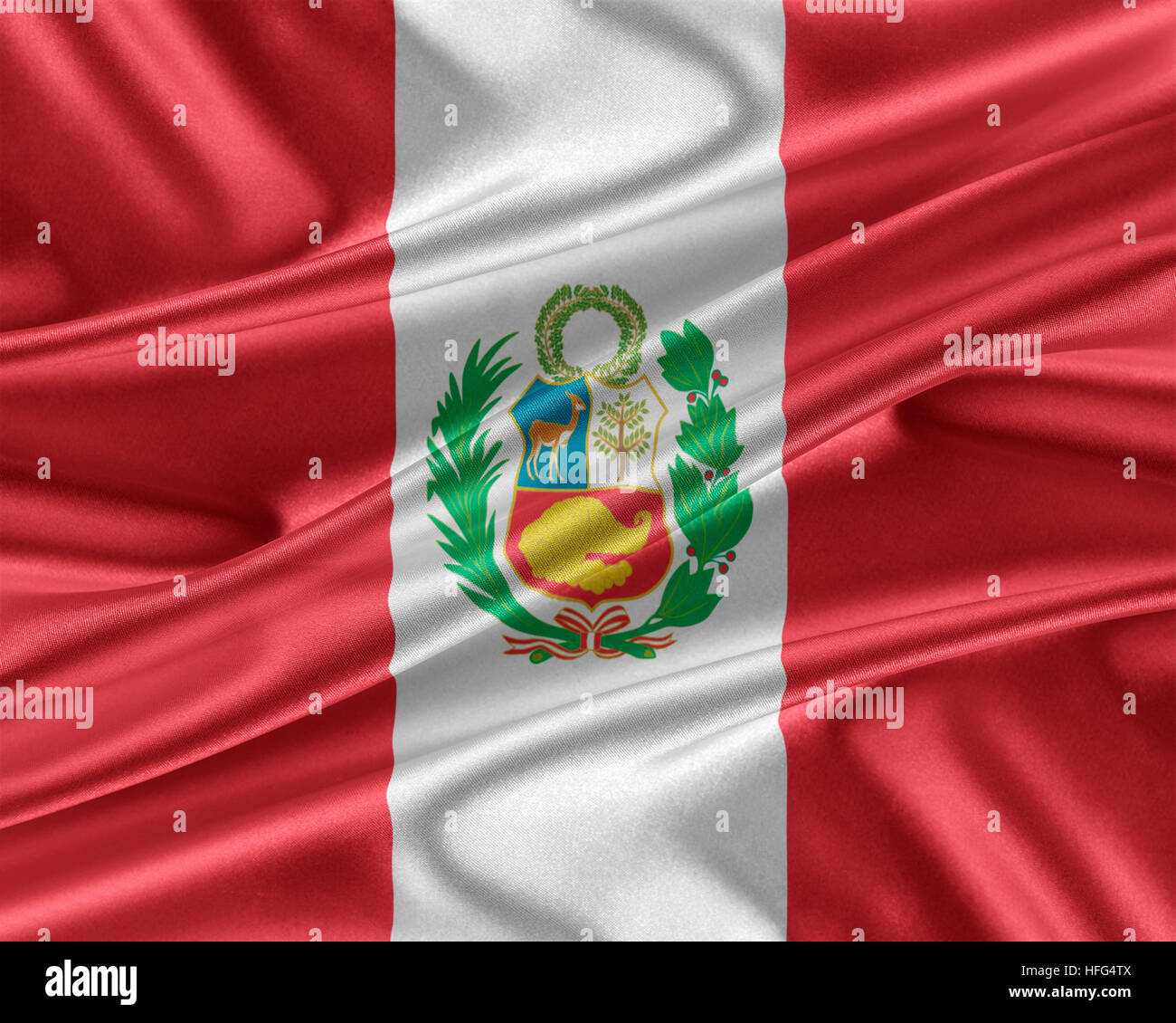 Peru-Flagge mit einem glänzende Seide Textur. Stockfoto